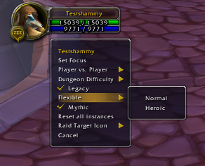 Flexible raid difficulty menu with Normal and Heroic options